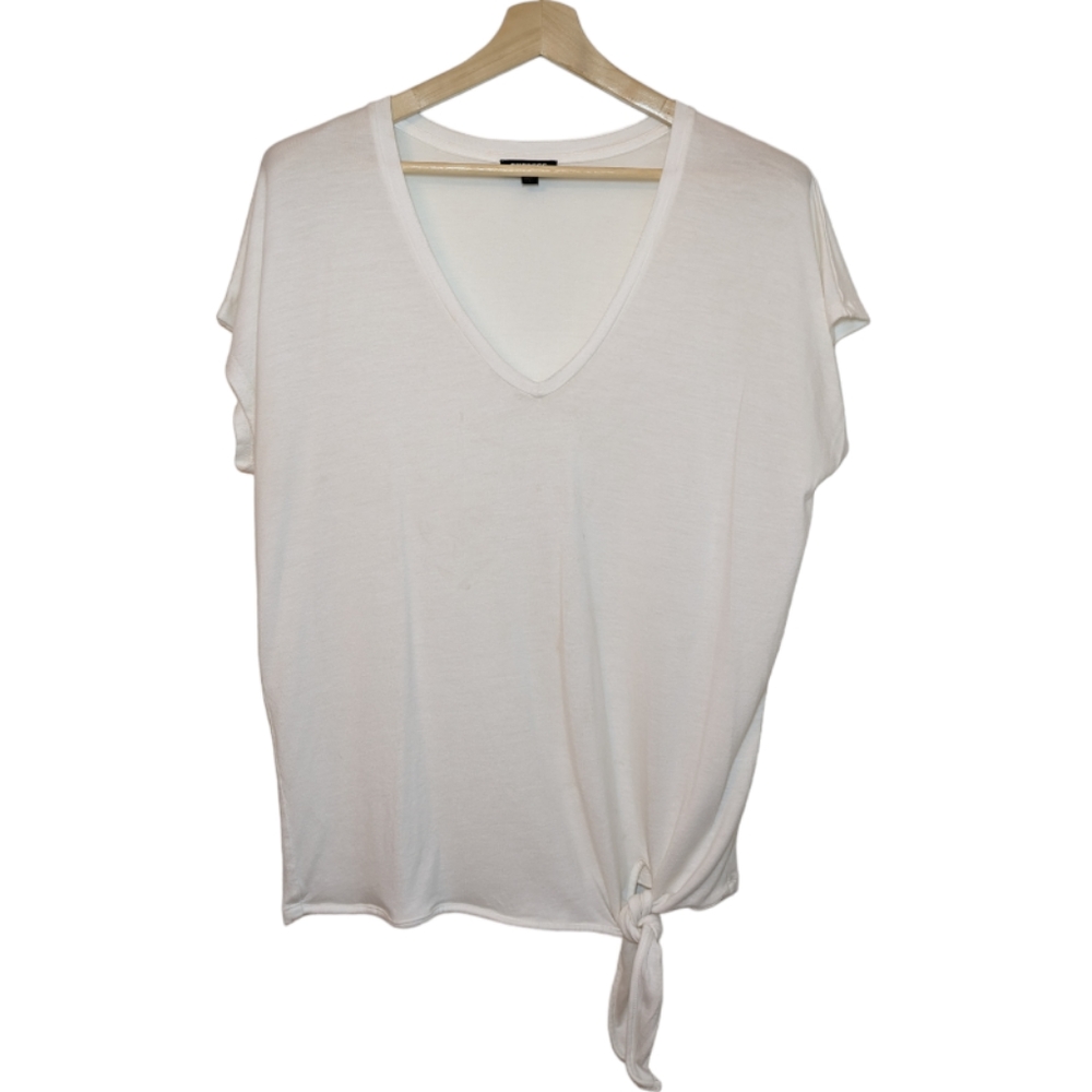 Express | Deep V Neck White Tee w|tie Waist Accent